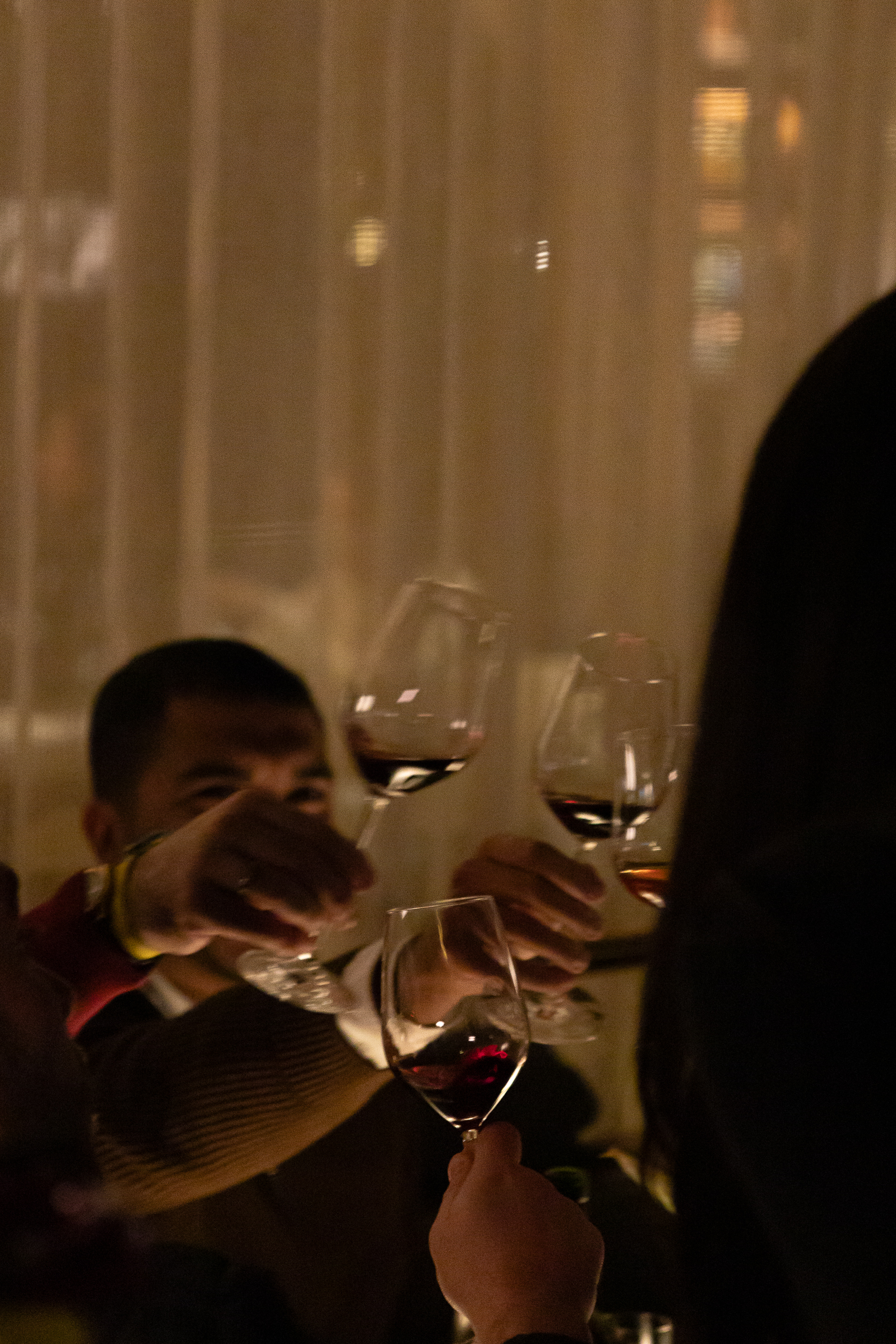 Convidados brindando com taças de vinho no Resid Bar